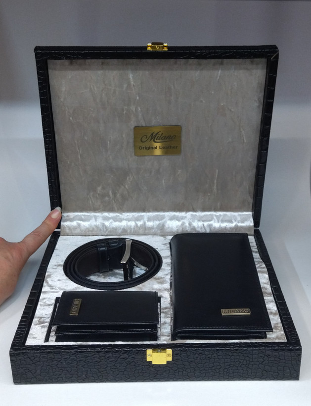 ست هدیه مردانه کمربند کیف پول کتی و جاکارتی میلانو